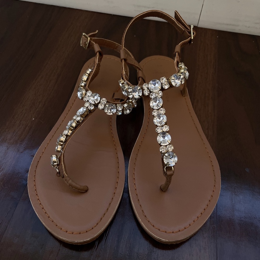 New Look Embellished T-Bar Flat Sandals wide fit